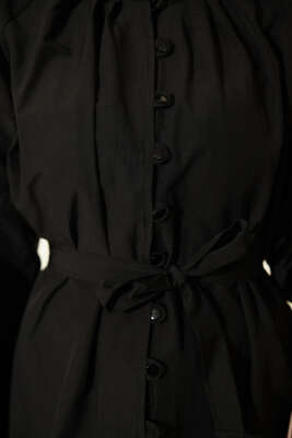 Brit Düğmeli Hakim Yaka Poplin Gömlek Siyah - Gömlek