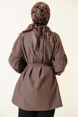 Brit Düğmeli Hakim Yaka Poplin Gömlek Vizon - Gömlek