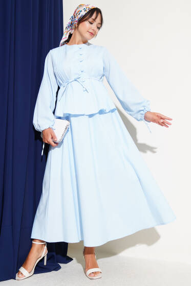 Brit Düğmeli İkili Etek Takımı Bebe Mavi - İkili Takım