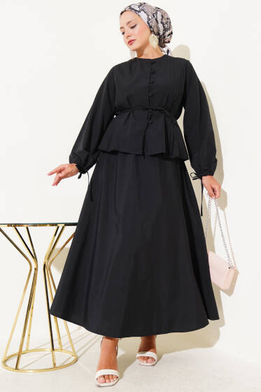 Brit Düğmeli İkili Etek Takımı Siyah - İkili Takım