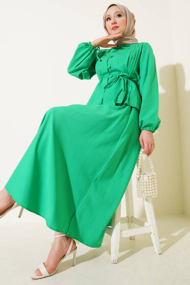 Brit Düğmeli İkili Etek Takımı Yeşil - İkili Takım