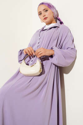 Brit Düğmeli İp Bağcıklı Elbise Lila - Tesettür Elbise