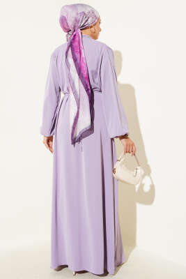 Brit Düğmeli İp Bağcıklı Elbise Lila - Tesettür Elbise