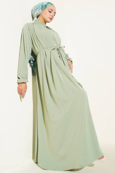 Brit Düğmeli İp Bağcıklı Elbise Mint - Elbise