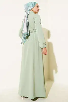 Brit Düğmeli İp Bağcıklı Elbise Mint - Tesettür Elbise
