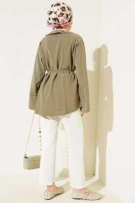 Brit Düğmeli İp Kuşaklı Tensel Gömlek Haki - Gömlek