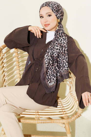 Brit Düğmeli İp Kuşaklı Tensel Gömlek Kahve - Gömlek