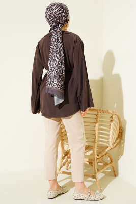 Brit Düğmeli İp Kuşaklı Tensel Gömlek Kahve - Gömlek