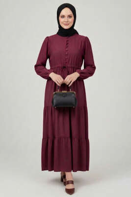 Brit Düğmeli Katlı Elbise Bordo - 700-1000 TL Ürünler