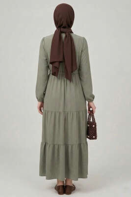Brit Düğmeli Katlı Elbise Haki - Elbise