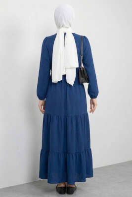 Brit Düğmeli Katlı Elbise Lacivert - Elbise