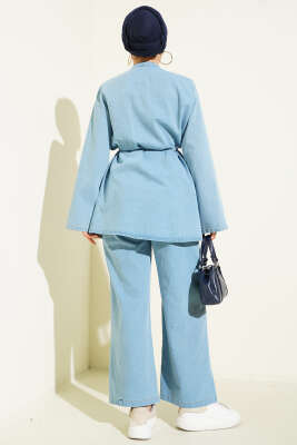 Brit Düğmeli Kot İkili Takım Açık Mavi - Günün Seçilenleri