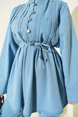 Brit Düğmeli Kot İkili Takım Açık Mavi - Günün Seçilenleri