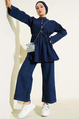 Brit Düğmeli Kot İkili Takım Lacivert 