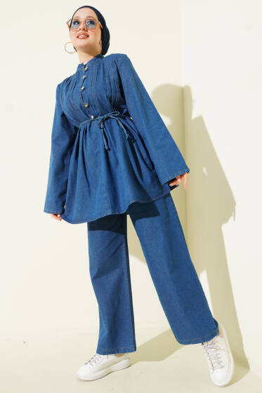 Brit Düğmeli Kot İkili Takım Mavi - Günün Seçilenleri
