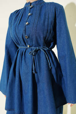 Brit Düğmeli Kot İkili Takım Mavi - İkili Takım