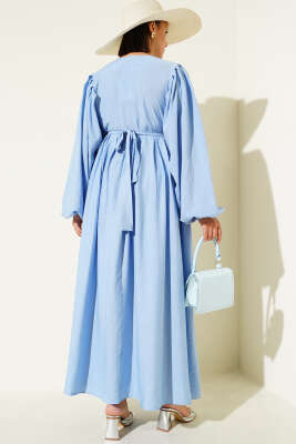 Brit Düğmeli Kuşaklı Elbise Bebe Mavi - Tesettür Elbise