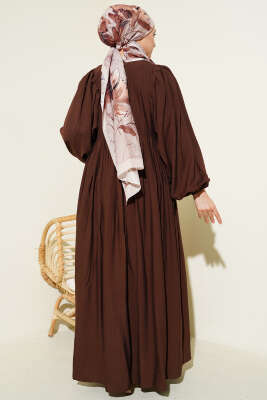 Brit Düğmeli Kuşaklı Elbise Kahve - Elbise