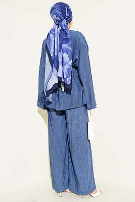 Brit Düğmeli Kuşaklı İkili Takım Lacivert - İkili Takım