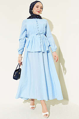 Brit Düğmeli Nervürlü Etekli Takım Mavi - ASME