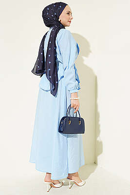 Brit Düğmeli Nervürlü Etekli Takım Mavi - İkili Takım