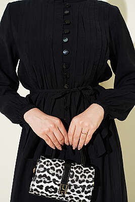 Brit Düğmeli Nervürlü Etekli Takım Siyah - İkili Takım