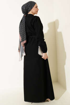 Brit Düğmeli Nervürlü Kot Elbise Siyah - Elbise