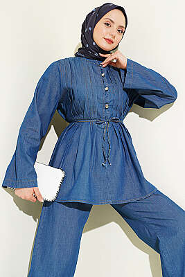 Brit Düğmeli Nervürlü Kot İkili Takım Kot - İkili Takım