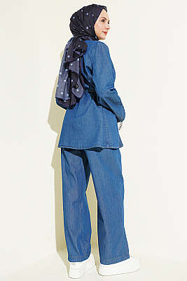 Brit Düğmeli Nervürlü Kot İkili Takım Kot - İkili Takım