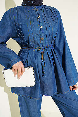 Brit Düğmeli Nervürlü Kot İkili Takım Kot - İkili Takım