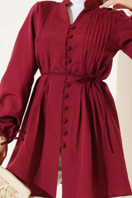 Brit Düğmeli Nervürlü Tunik Bordo - 500-700 TL Ürünler