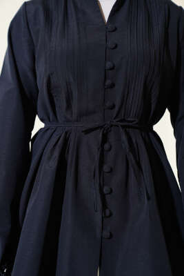 Brit Düğmeli Nervürlü Tunik Lacivert - Tunik