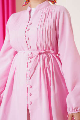 Brit Düğmeli Nervürlü Tunik Pembe - 500-700 TL Ürünler