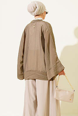 Brit Düğmeli Oversize Kimono Haki - Dış Giyim&Mont