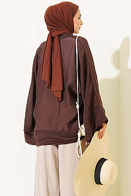 Brit Düğmeli Oversize Kimono Kahve - Dış Giyim&Mont