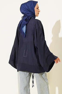 Brit Düğmeli Oversize Kimono Lacivert - Dış Giyim&Mont