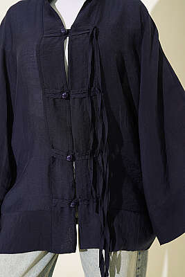 Brit Düğmeli Oversize Kimono Lacivert - Dış Giyim&Mont