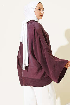 Brit Düğmeli Oversize Kimono Mürdüm - Dış Giyim&Mont