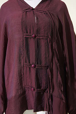 Brit Düğmeli Oversize Kimono Mürdüm - Dış Giyim&Mont