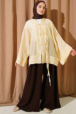 Brit Düğmeli Oversize Kimono Sarı - Dış Giyim&Mont