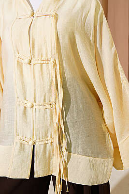 Brit Düğmeli Oversize Kimono Sarı - Dış Giyim&Mont