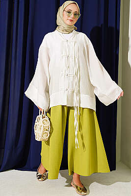 Brit Düğmeli Oversize Kimono Taş - Dış Giyim&Mont