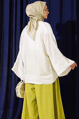 Brit Düğmeli Oversize Kimono Taş - Dış Giyim&Mont