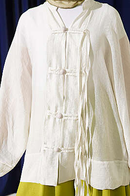 Brit Düğmeli Oversize Kimono Taş - Dış Giyim&Mont