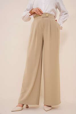 Brit Düğmeli Pile Detaylı Çağla Yeşili Pantolon