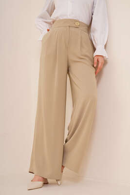 Brit Düğmeli Pile Detaylı Çağla Yeşili Pantolon - Pantolon