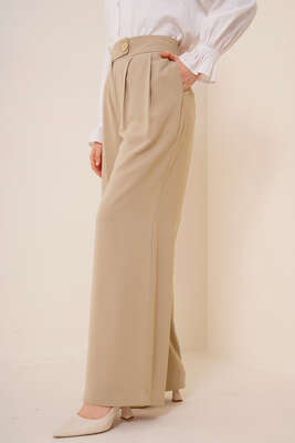 Brit Düğmeli Pile Detaylı Çağla Yeşili Pantolon - Pantolon