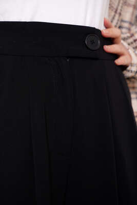 Brit Düğmeli Pile Detaylı Siyah Pantolon - Thumbnail
