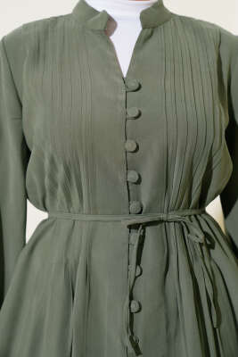 Brit Düğmeli Pileli Tensel Gömlek Çağla Yeşili - Gömlek