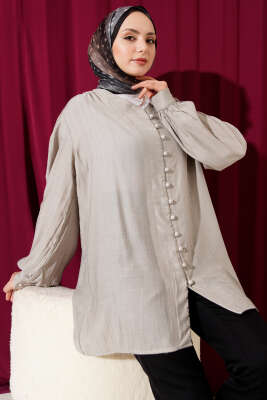 Brit Düğmeli V Yaka Gömlek Gri - BERAT TEKSTİL